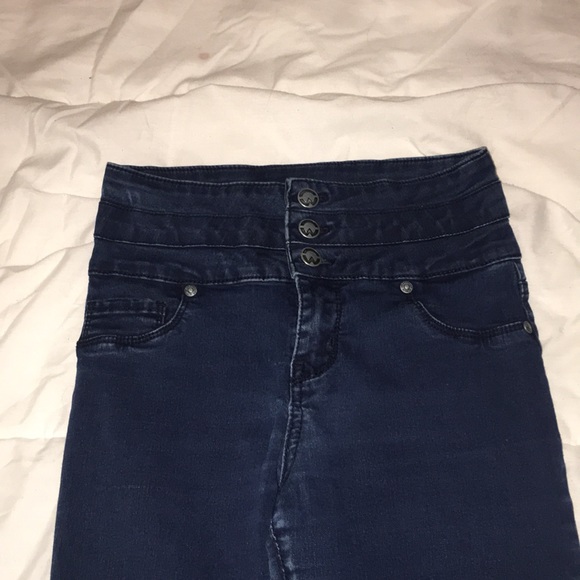 Dark Blue High Waisted Skinny Jeans - Picture 2 of 5